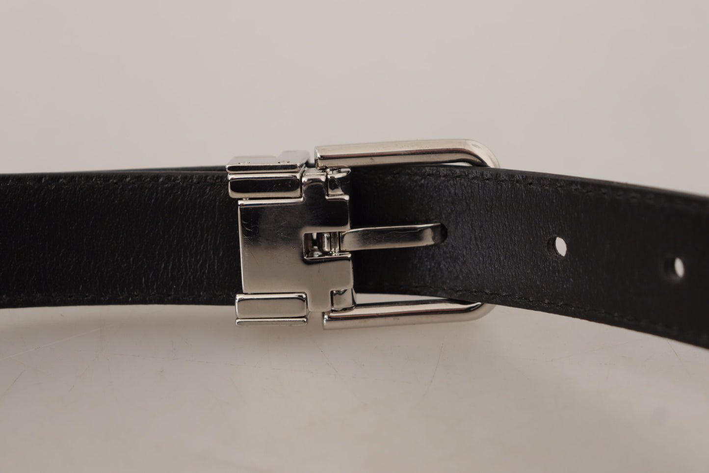 Dolce &amp; Gabbana Black Calf Leather Logo Engraved Metal Buckle Belt