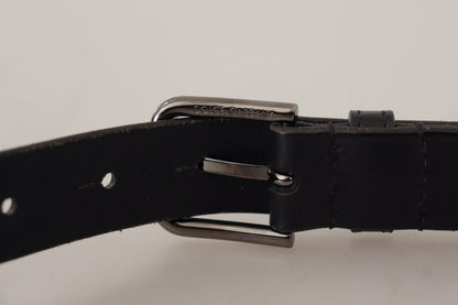 Dolce &amp; Gabbana Black Calf Leather Logo Engraved Metal Buckle Belt
