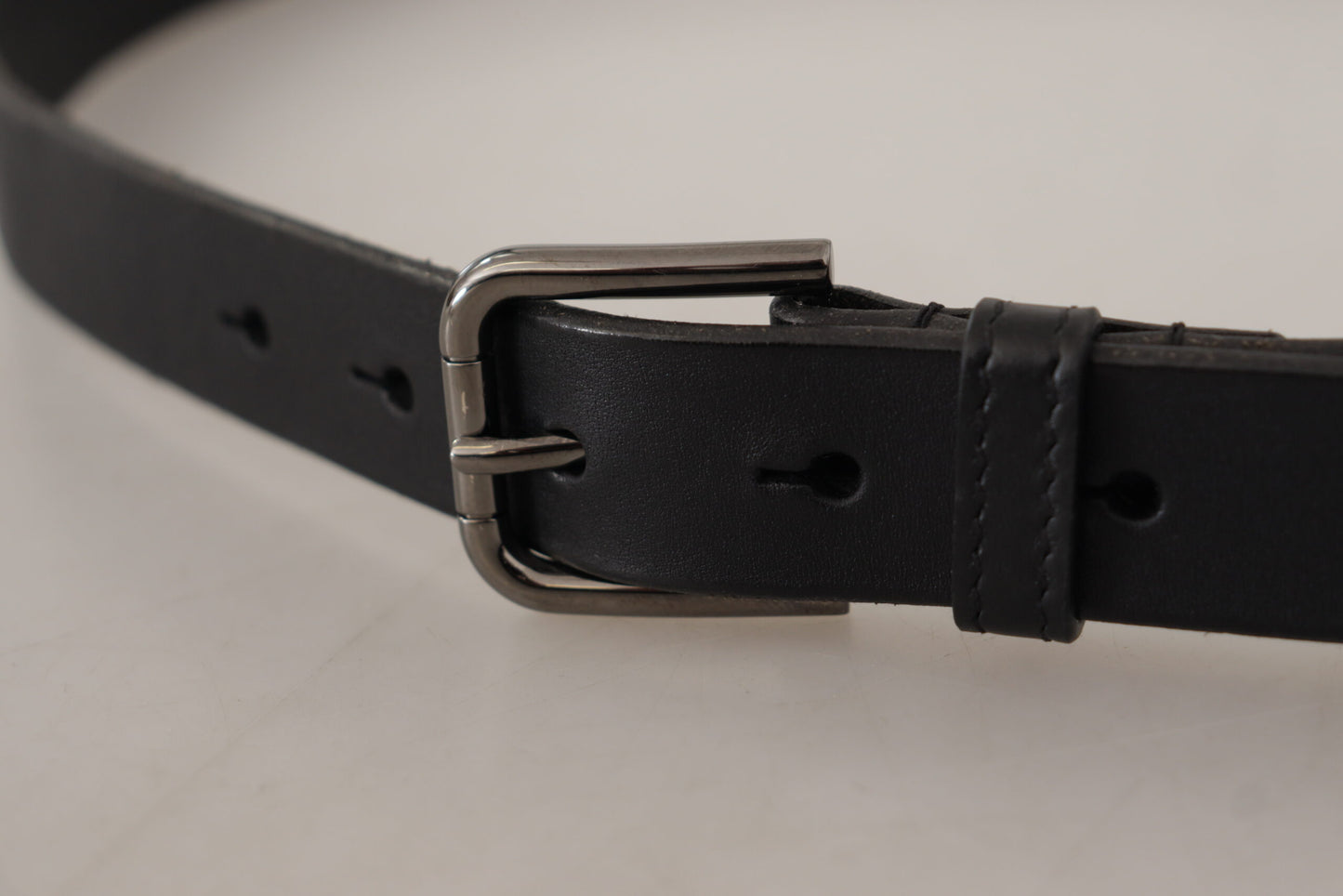 Dolce &amp; Gabbana Black Calf Leather Logo Engraved Metal Buckle Belt