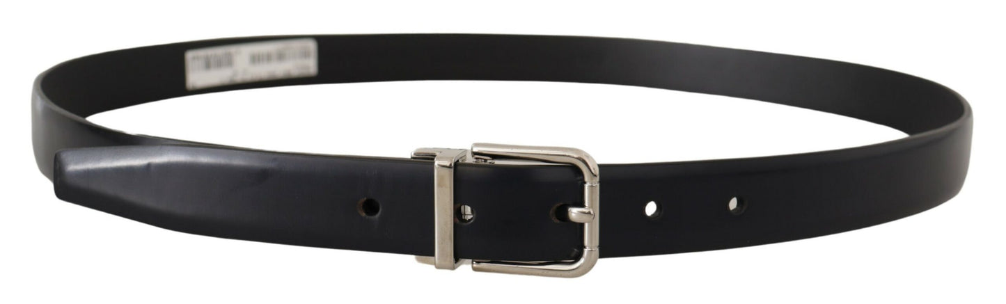 Dolce &amp; Gabbana Black Calf Leather Classic Logo Metal Buckle Belt