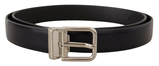 Dolce &amp; Gabbana Black Calf Leather Classic Logo Metal Buckle Belt