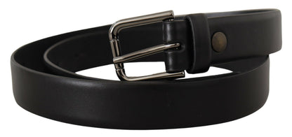 Dolce &amp; Gabbana Black Calf Leather Classic Logo Metal Buckle Belt