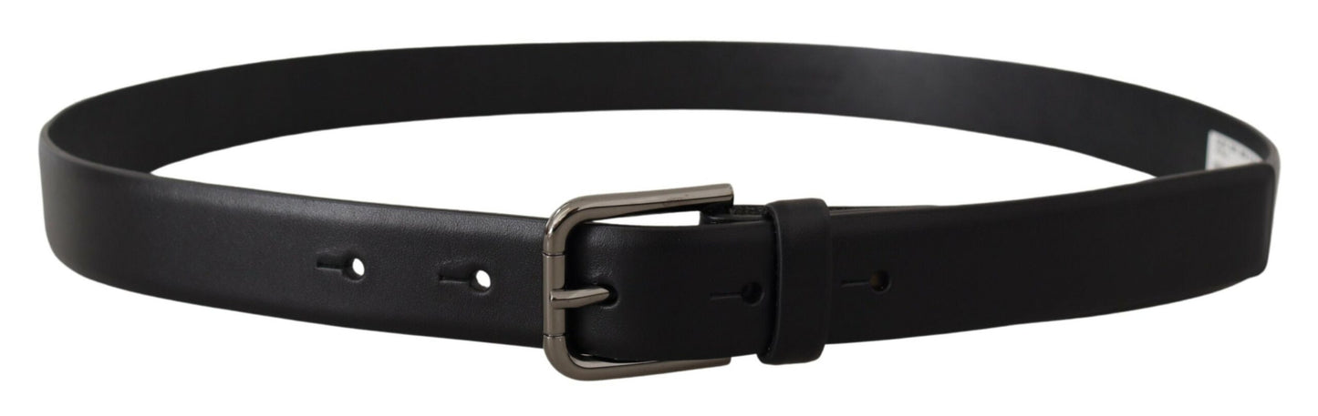 Dolce &amp; Gabbana Black Calf Leather Classic Logo Metal Buckle Belt