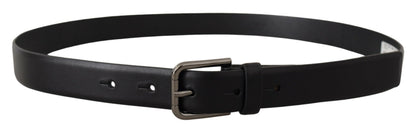 Dolce &amp; Gabbana Black Calf Leather Classic Logo Metal Buckle Belt