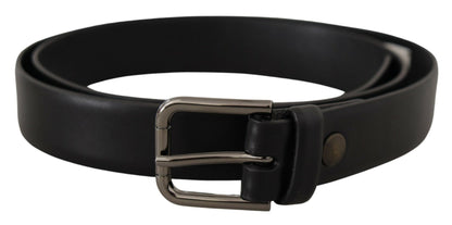Dolce &amp; Gabbana Black Calf Leather Classic Logo Metal Buckle Belt