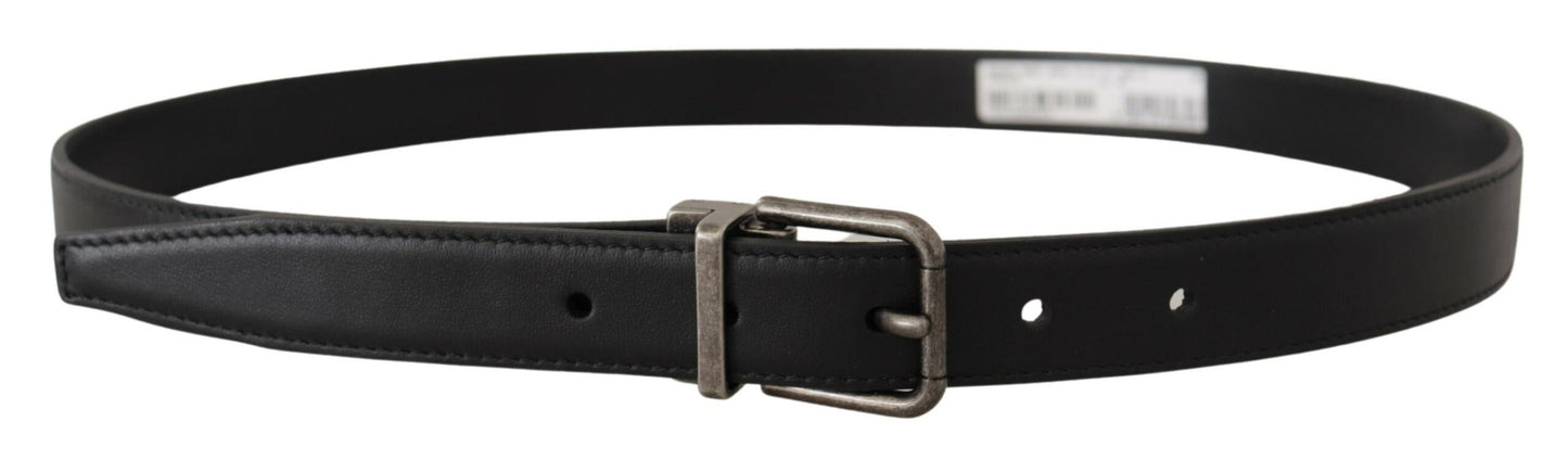 Dolce &amp; Gabbana Black Plain Leather Vintage Logo Metal Buckle Belt