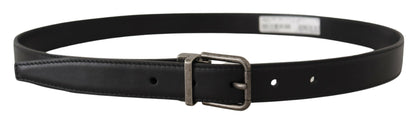 Dolce &amp; Gabbana Black Plain Leather Vintage Logo Metal Buckle Belt