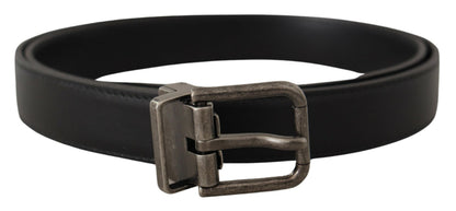 Dolce &amp; Gabbana Black Plain Leather Vintage Logo Metal Buckle Belt