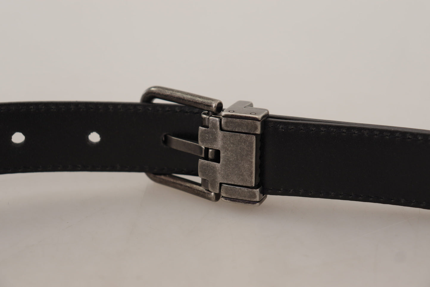 Dolce &amp; Gabbana Black Plain Leather Vintage Logo Metal Buckle Belt