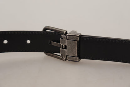Dolce &amp; Gabbana Black Plain Leather Vintage Logo Metal Buckle Belt