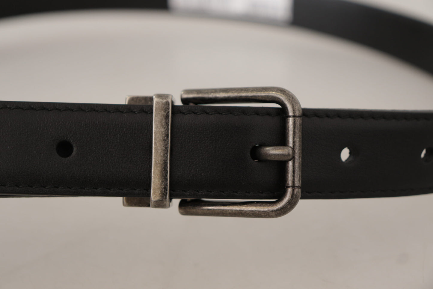 Dolce &amp; Gabbana Black Plain Leather Vintage Logo Metal Buckle Belt