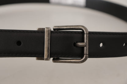 Dolce &amp; Gabbana Black Plain Leather Vintage Logo Metal Buckle Belt