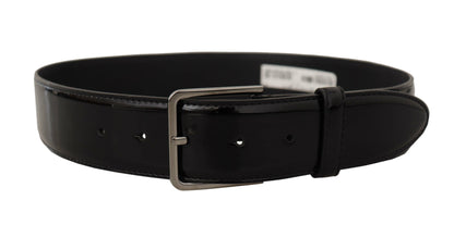 Dolce &amp; Gabbana Black Patent Leather Logo Engraved Buckle Belt
