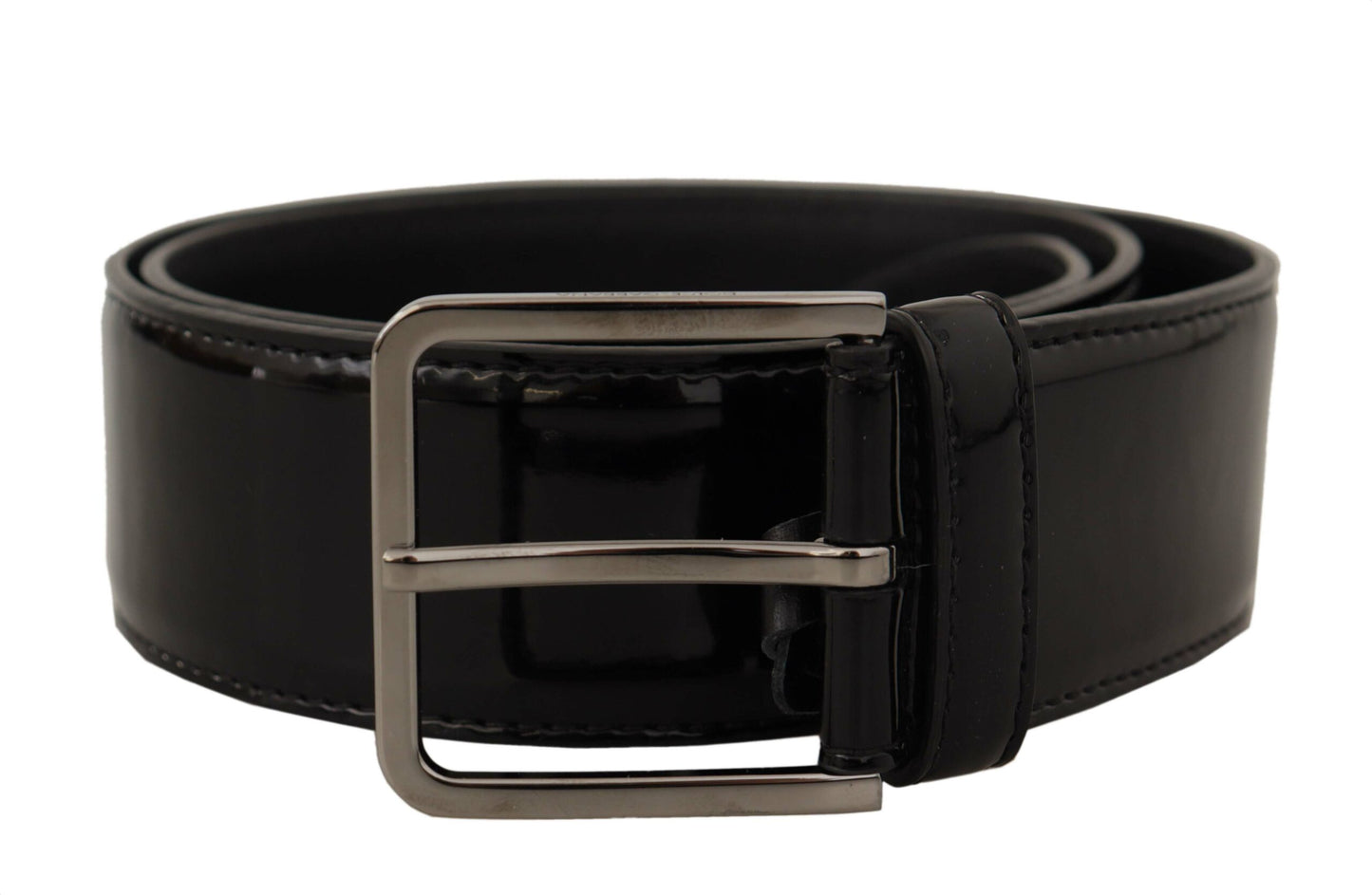 Dolce &amp; Gabbana Black Patent Leather Logo Engraved Buckle Belt