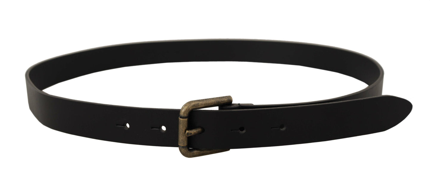 Dolce &amp; Gabbana Black Calf Leather Logo Brass Metal Buckle Belt