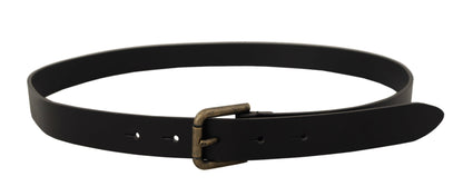 Dolce &amp; Gabbana Black Calf Leather Logo Brass Metal Buckle Belt