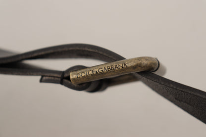 Dolce &amp; Gabbana Black Calf Leather Logo Brass Metal Buckle Belt