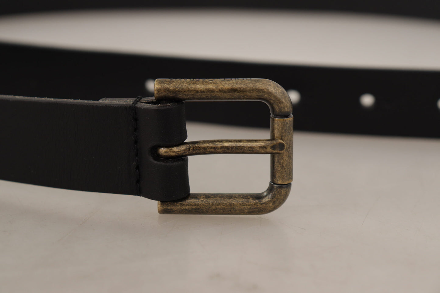 Dolce &amp; Gabbana Black Calf Leather Logo Brass Metal Buckle Belt