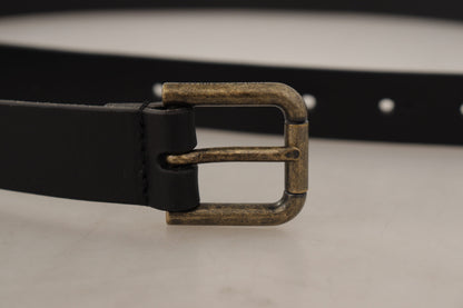 Dolce &amp; Gabbana Black Calf Leather Logo Brass Metal Buckle Belt