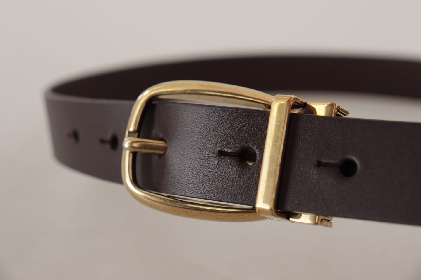 Dolce &amp; Gabbana Dark Brown Calf Leather Gold Tone Metal Buckle