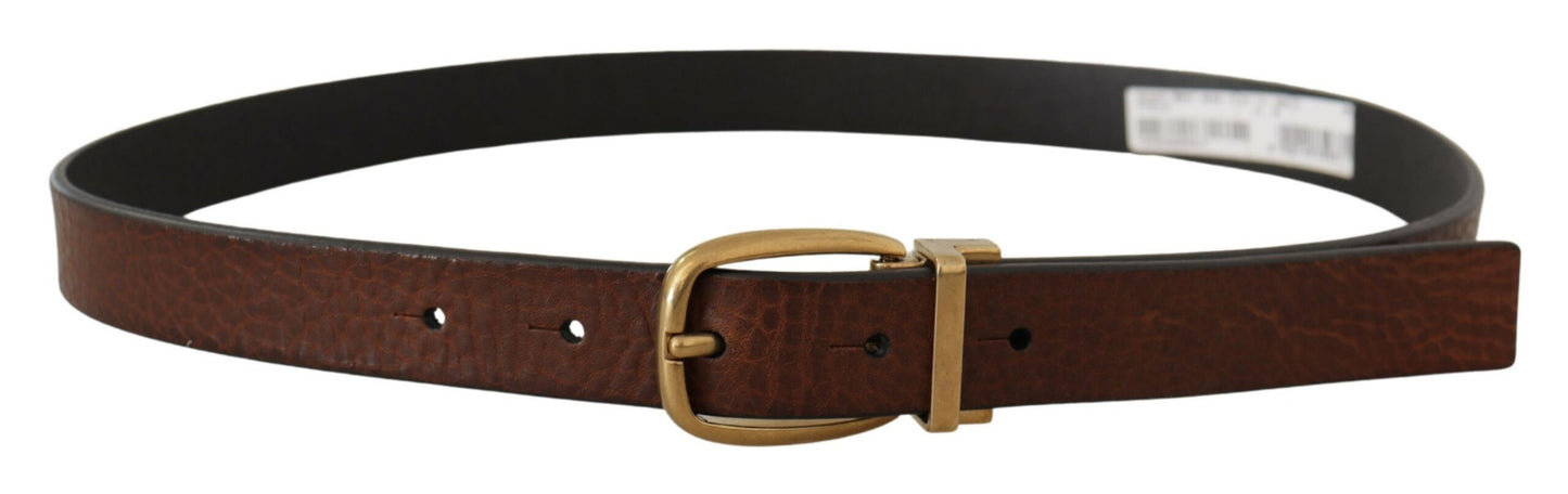 Dolce &amp; Gabbana Brown Leather Classic Vintage Metal Buckle Belt
