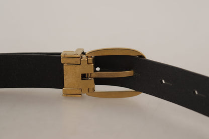 Dolce &amp; Gabbana Brown Leather Classic Vintage Metal Buckle Belt