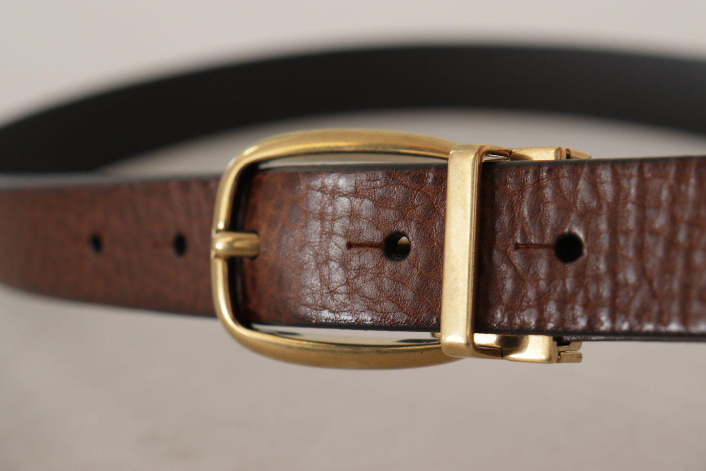 Dolce &amp; Gabbana Brown Leather Classic Vintage Metal Buckle Belt