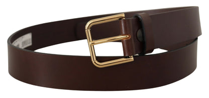 Dolce &amp; Gabbana Brown Plain Calf Leather Gold Tone Buckle Belt