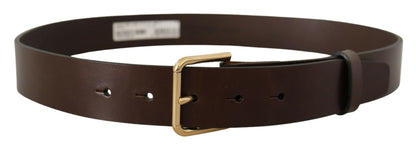 Dolce &amp; Gabbana Brown Plain Calf Leather Gold Tone Buckle Belt