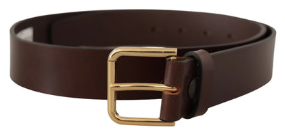 Dolce &amp; Gabbana Brown Plain Calf Leather Gold Tone Buckle Belt