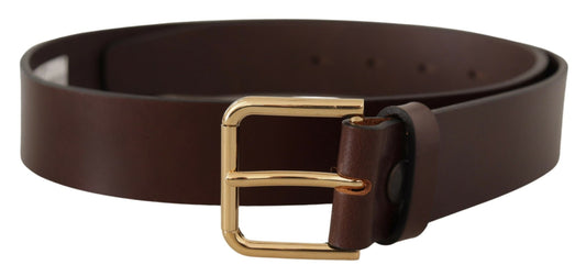 Dolce &amp; Gabbana Brown Plain Calf Leather Gold Tone Buckle Belt