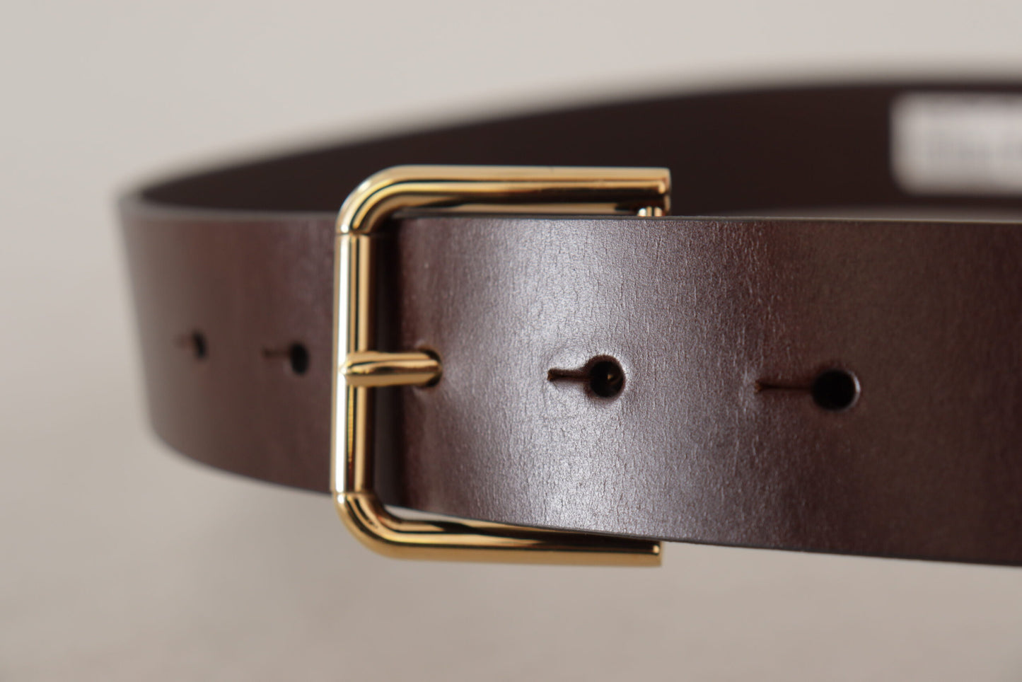 Dolce &amp; Gabbana Brown Plain Calf Leather Gold Tone Buckle Belt