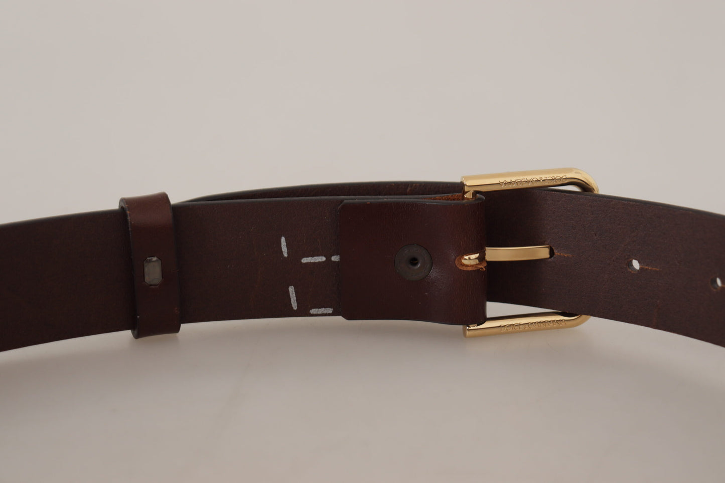 Dolce &amp; Gabbana Brown Plain Calf Leather Gold Tone Buckle Belt