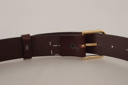 Dolce &amp; Gabbana Brown Plain Calf Leather Gold Tone Buckle Belt