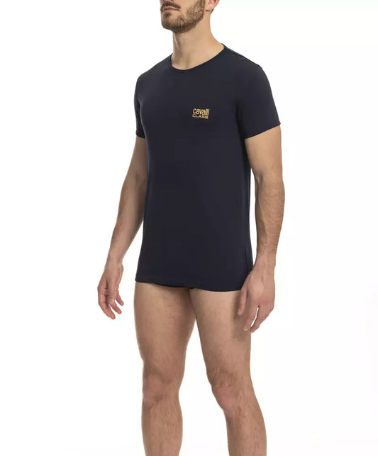 Cavalli Class Herren-T-Shirt aus blauer Baumwolle
