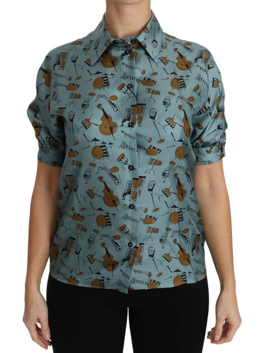 Dolce &amp; Gabbana Multicolor Musical Instruments Silk Short sleeve Shirt