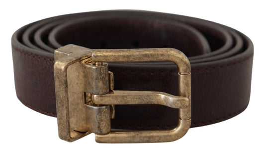 Dolce &amp; Gabbana Brown Calf Leather Vintage Logo Metal Buckle Belt