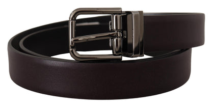Dolce &amp; Gabbana Dark Purple Leather Box Borchia Metal Buckle Belt