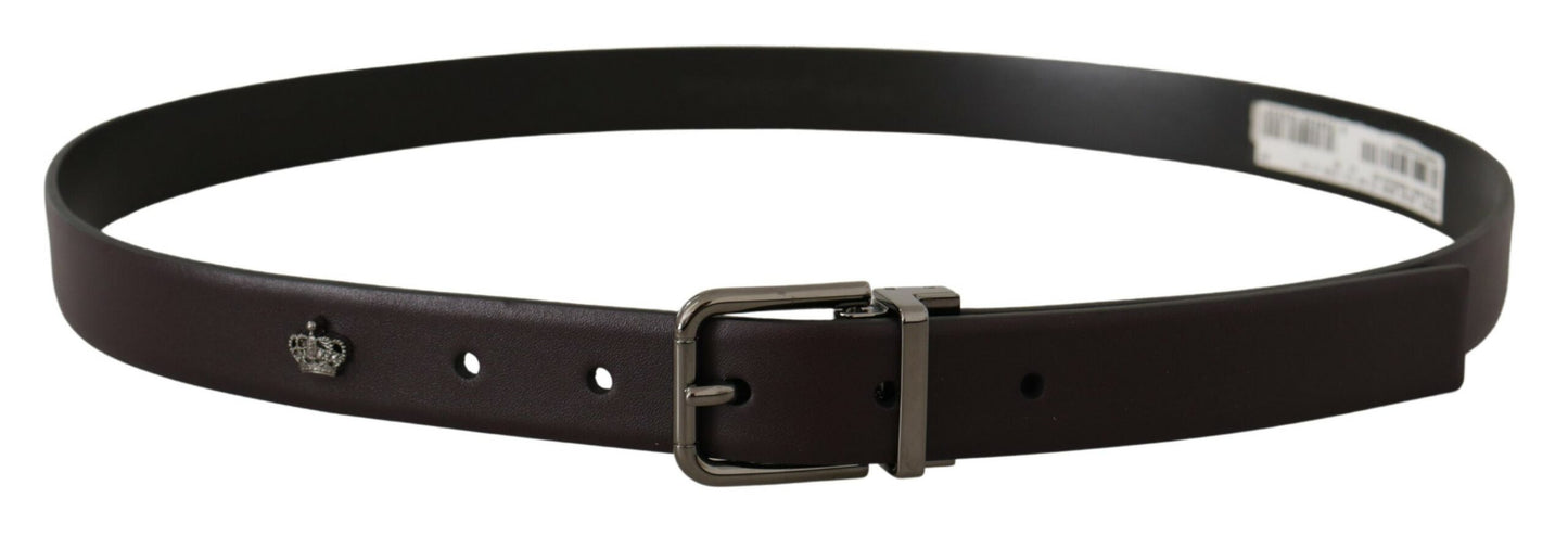 Dolce &amp; Gabbana Dark Purple Leather Box Borchia Metal Buckle Belt
