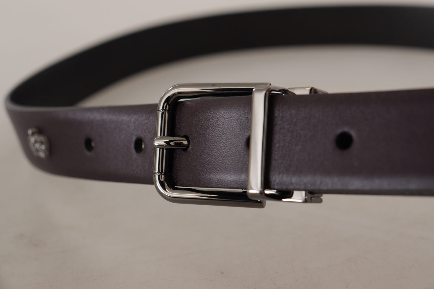 Dolce &amp; Gabbana Dark Purple Leather Box Borchia Metal Buckle Belt