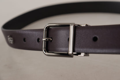 Dolce &amp; Gabbana Dark Purple Leather Box Borchia Metal Buckle Belt