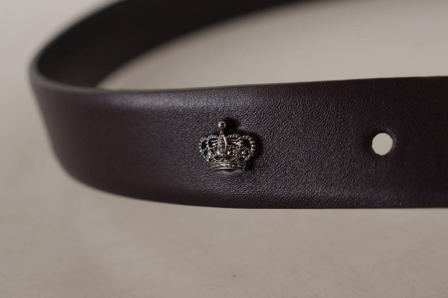 Dolce &amp; Gabbana Dark Purple Leather Box Borchia Metal Buckle Belt