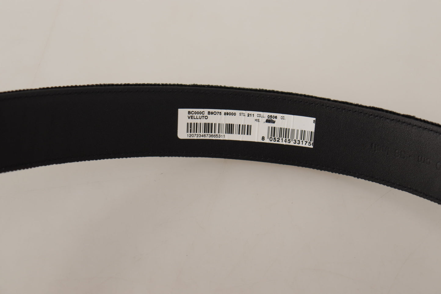 Dolce &amp; Gabbana Black Velvet Silver Logo Engraved Metal Buckle Belt