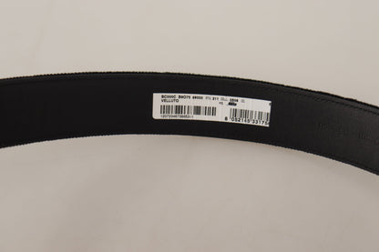 Dolce &amp; Gabbana Black Velvet Silver Logo Engraved Metal Buckle Belt