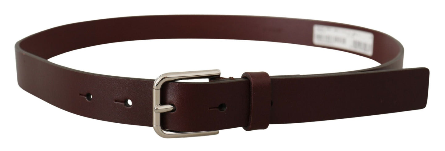Dolce &amp; Gabbana Maroon Calf Leather Silver Tone Metal Buckle Belt
