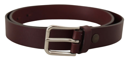Dolce &amp; Gabbana Maroon Calf Leather Silver Tone Metal Buckle Belt