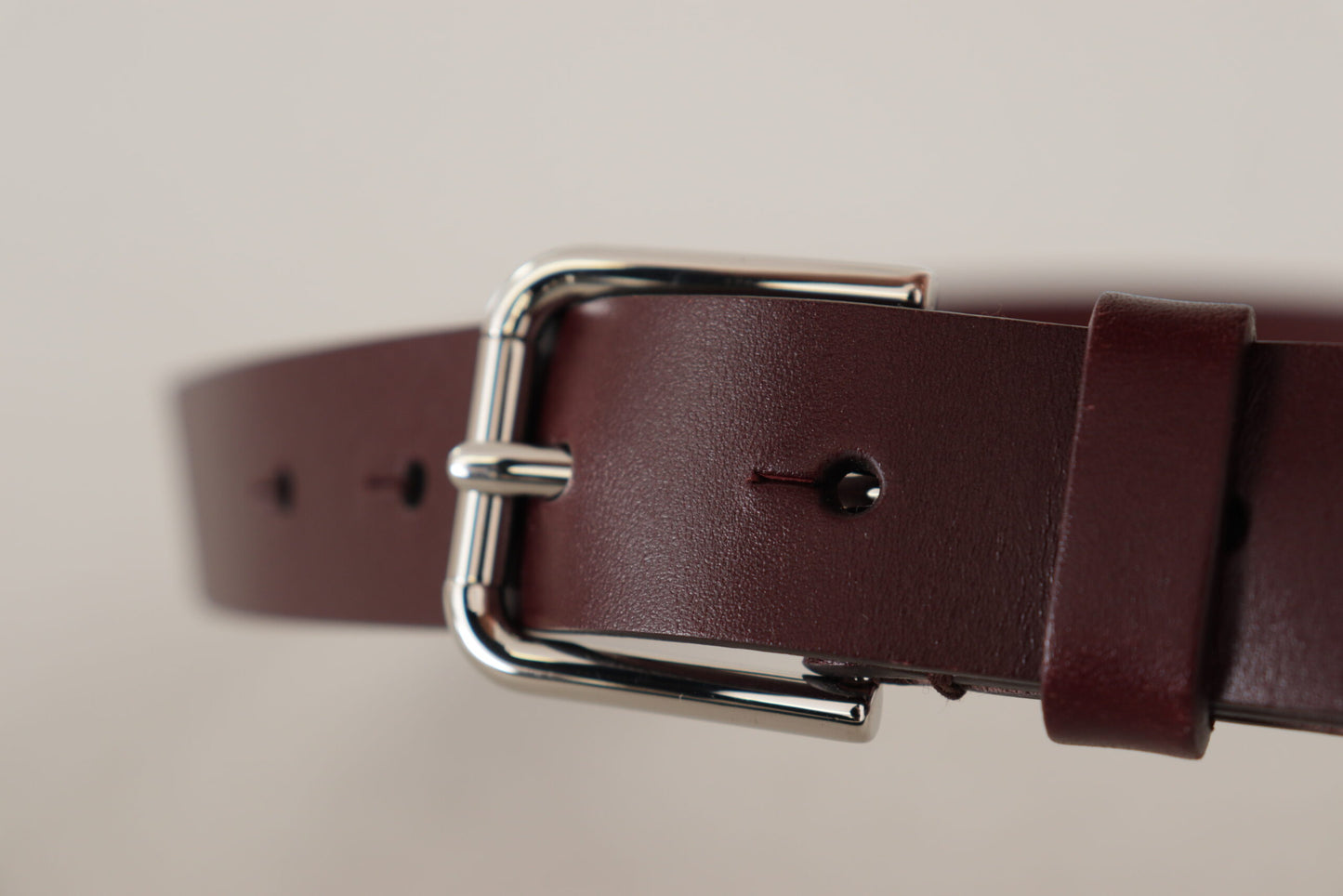 Dolce &amp; Gabbana Maroon Calf Leather Silver Tone Metal Buckle Belt