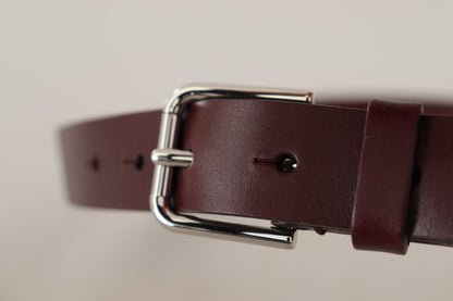 Dolce &amp; Gabbana Maroon Calf Leather Silver Tone Metal Buckle Belt