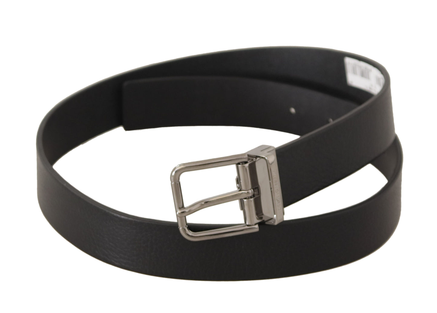 Dolce &amp; Gabbana Black Plain Leather Silver Tone Metal Buckle Belt