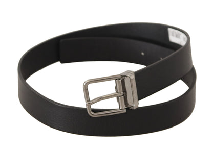Dolce &amp; Gabbana Black Plain Leather Silver Tone Metal Buckle Belt